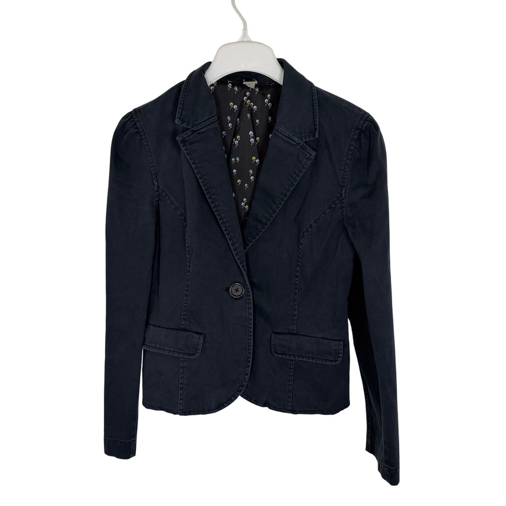 Vintage Y2K Black Cotton Blazer Floral Lining Faded Indie, S